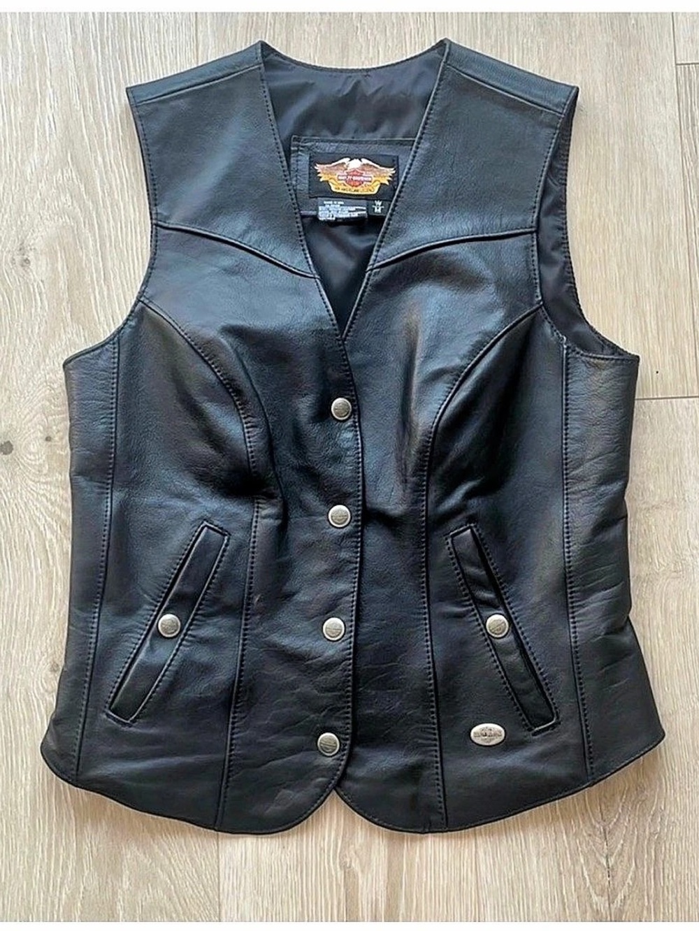 Harley-Davidson Leather Motorcycle Vest Black Medium Like New